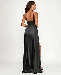 B Darlin Juniors' Satin Cowlneck Gown