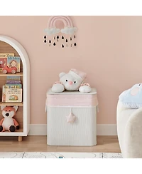 Danya B Pink/Cream Collapsible Bamboo Kids Plush Laundry Hamper with Liner and Handles - Sleepy Teddy Bear