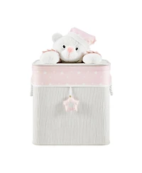 Danya B Pink/Cream Collapsible Bamboo Kids Plush Laundry Hamper with Liner and Handles - Sleepy Teddy Bear