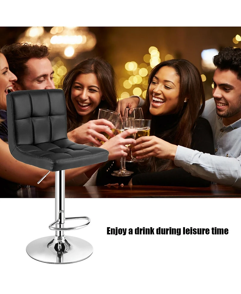 Costway Adjustable Armless Bar Stool Full Back Swivel Kitchen Counter Bar Chair Pu Leather