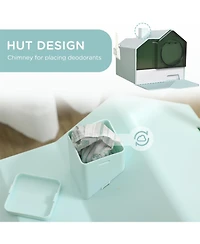 Aostirmotor Easy-Clean Hooded Cat Litter Box Set with Odor Control Mat, Pull-Out Drawer, Scoop & Handle in Light Blue