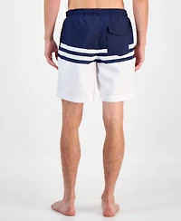 Club Room Men's Quick-Dry Performance Colorblocked Stripe 7" Swim Trunks, Created for Macy's