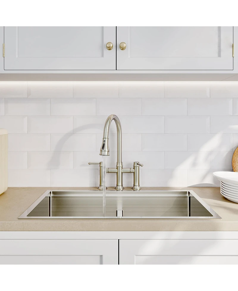 Boyelliving 3 Hole Kitchen Faucet with Pull Down Sprayer, Double Handle Sink Brass Vintage Faucets