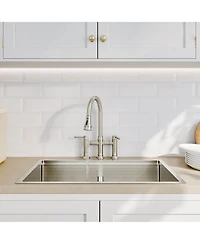 Boyelliving 3 Hole Kitchen Faucet with Pull Down Sprayer, Double Handle Sink Brass Vintage Faucets