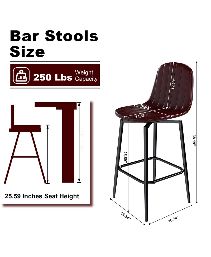 Boyel Living Set of 2 Modern Pu Leather Bar Stools with Swivel Base