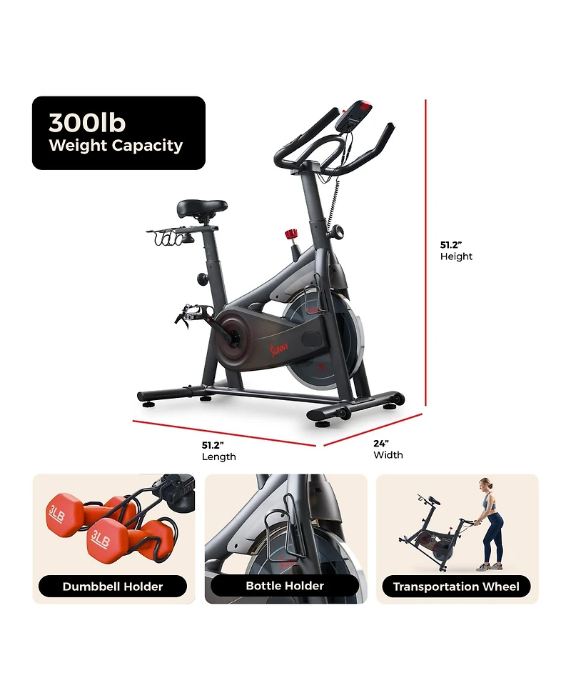 Sunny Health & Fitness Active 200 Smart Exercise Bike w/Pulse Sensor, Indoor Cardio Cycling Machine w/Adjustable Handlebar & Seat for Cardio Cycle Tra