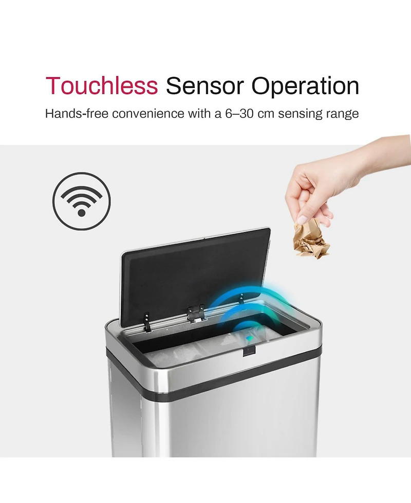 Mega Casa 16 Gallon Stainless Steel Rectangular Motion Sensor Trash Can