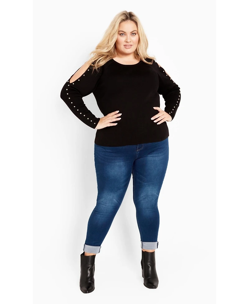 Avenue Women's Cold Shoulder Full Length Sleeves Sweater