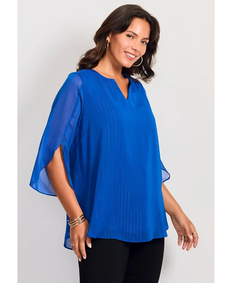 Avenue Women's Lurex Stripe Tulip Sleeve Blouse