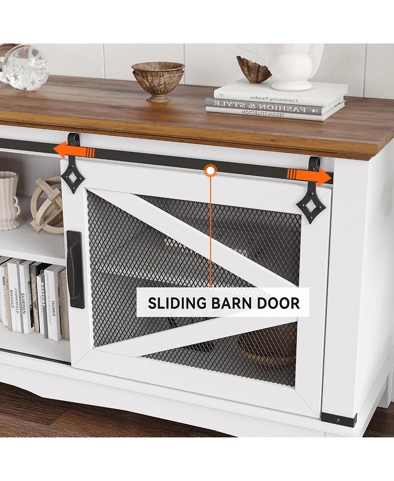 gaomon Modern Tv Stand for Living Room 65" Entertainment Center with Storage Sliding Barn Doors and Adjustable Shelf White