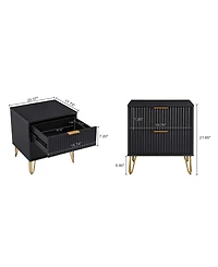 Manhattan Comfort Dumbo Fluted 2-Drawer Wood Nightstand, Set of 2