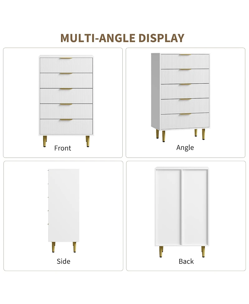 gaomon Modern Fluted Drawer Dresser Wood Chest of Drawers with Metal Handles and Legs