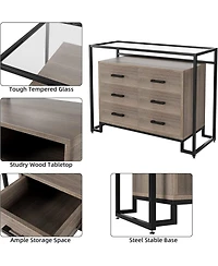 gaomon Kitchen Pantry Cabinet with Glass Doors, 6 Drawers, Microwave Rack, Versatile Storage, Mobile Casters, Dining Room Organizer