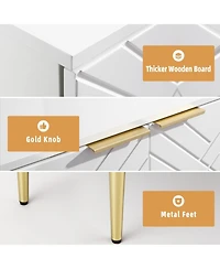 gaomon White Storage Cabinet with 2 Doors, Diamond Pattern, Gold Handles, Adjustable Shelves, Modern Living Room Organizer