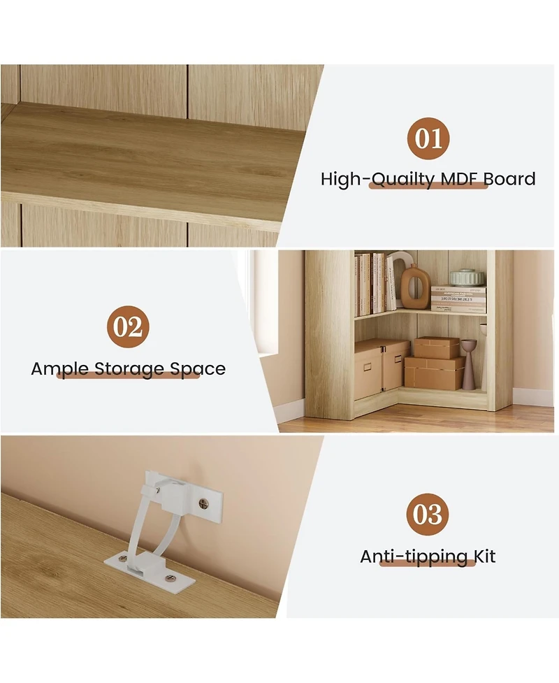 gaomon 5-Tier Farmhouse Corner Bookcase, 71.8" L-Shaped Wood Display Shelf with Storage, Living Room, Home Office