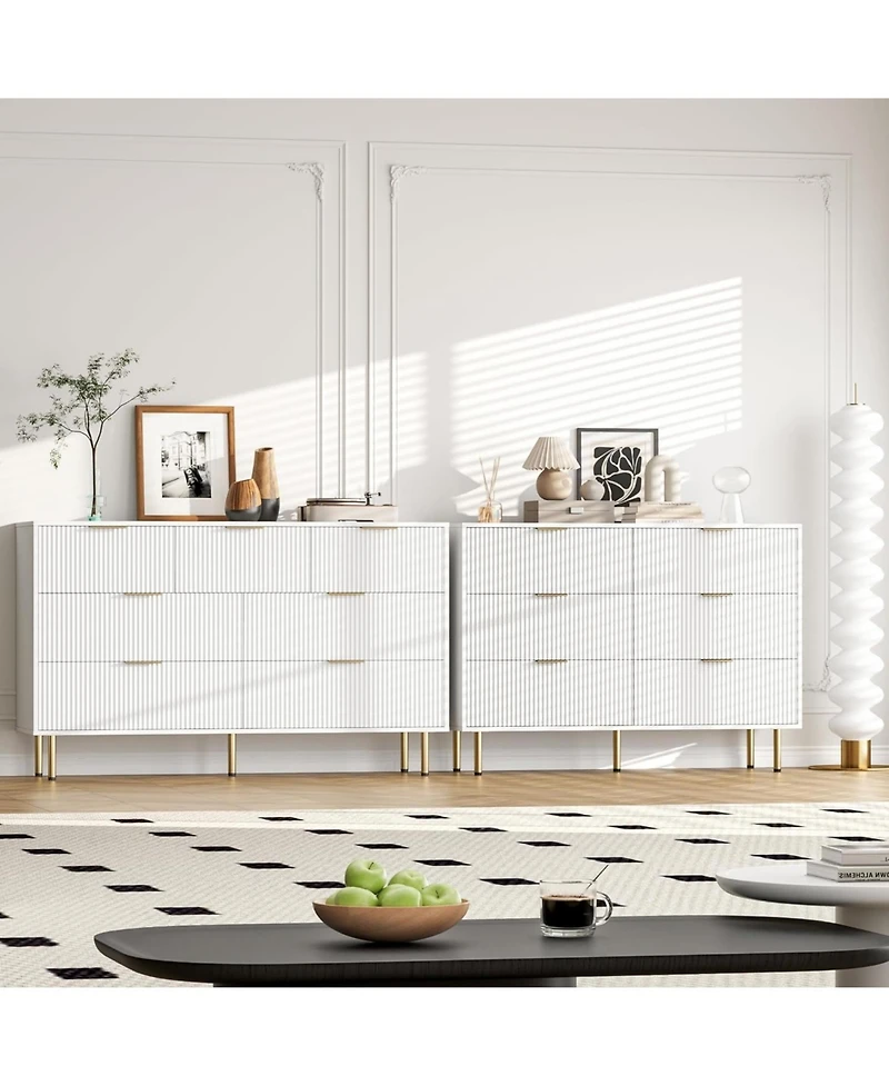 gaomon 7-Drawer Modern Fluted Wood Dresser with Gold Handle, Large Chest Storage Organizer for Bedroom, Closet, Living Room, Hallway, White