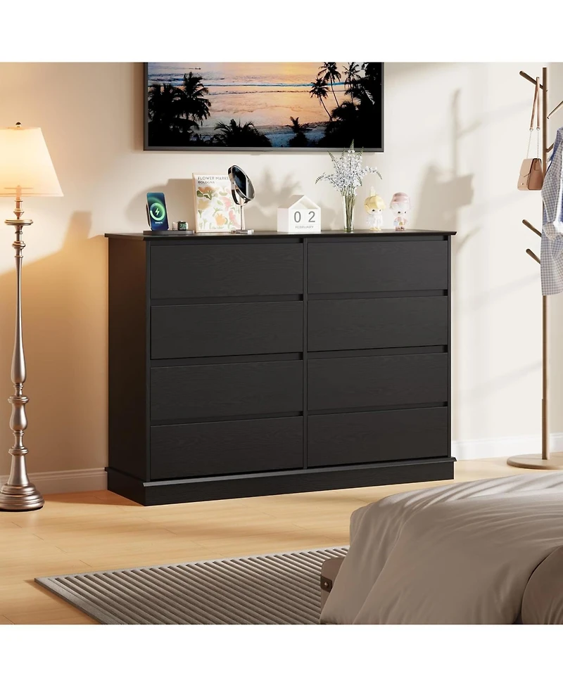 gaomon Black 8-Drawer Dresser, Deep Drawers, Large Double Chest for Closet, Wide Top, Living Room, Hallway, Kids Room