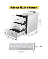 gaomon 20W x 23D x 27H Inch Outdoor Kitchen Drawers, Flush Mount Triple Bbq Storage Drawers, Stainless Steel