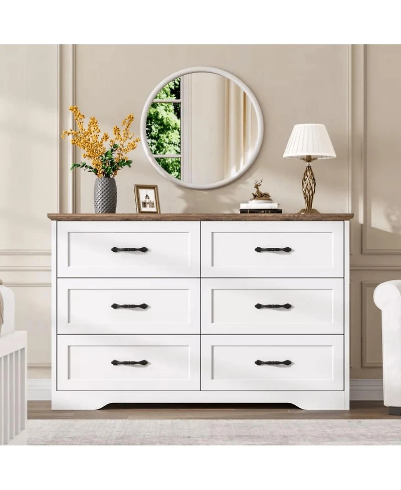 gaomon 6-Drawer Modern Dresser with Wide Metal Handle, Closet Organizer Storage Chest, Clothes Cabinet for Bedroom, Living Room, Gray