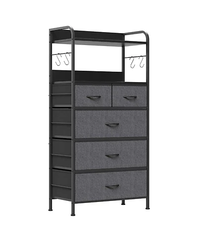 gaomon 5-Drawer Fabric Dresser Bedroom Chest, Metal Frame, Wood Tabletop, Entryway Storage Organizer, Easy Pull Handle