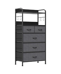 gaomon 5-Drawer Fabric Dresser Bedroom Chest, Metal Frame, Wood Tabletop, Entryway Storage Organizer, Easy Pull Handle