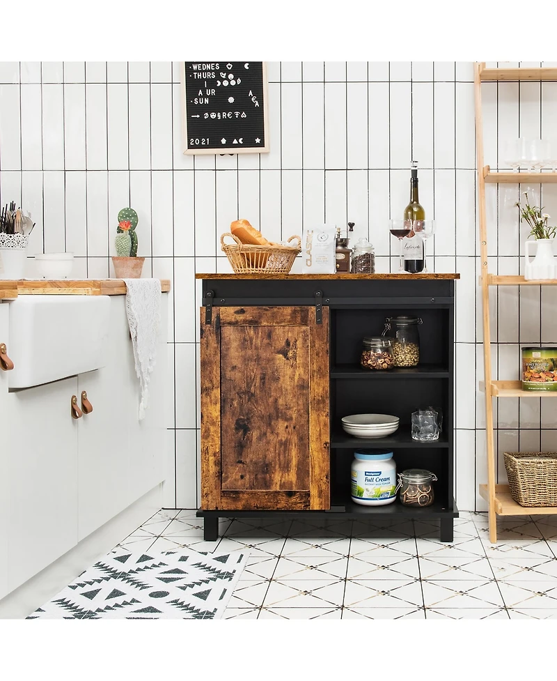 Costway Kitchen Buffet Storage Cabinet Sideboard w/Sliding Barn Door Wine Rack