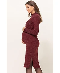 Hello Miz Maternity Mock Neck Long Sleeve Side Slit Sweater Dress