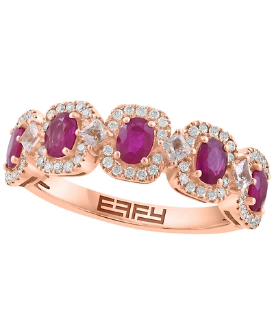 Effy Collection White Sapphire (1-1/20 ct. t.w.), Ruby (7/8 ct. t.w.) And Diamond (1/4 ct. t.w.) Ring in 14k Rose Gold