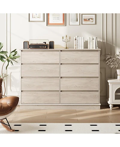 gaomon 8-Drawer Oak Dresser, Wide Wooden Chest of Drawers, Wide Top Organizer for Closet, Hallway, Living Room