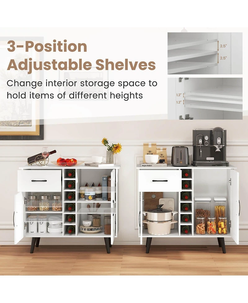 Costway 2-Door Wine Bar Cabinet Kitchen Sideboard Buffet with Drawer & Adjustable Shelves