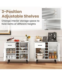 Costway 2-Door Wine Bar Cabinet Kitchen Sideboard Buffet with Drawer & Adjustable Shelves