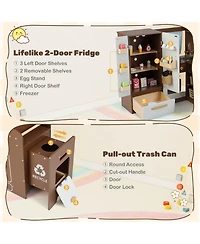 Costway Corner Play Kitchen with Lights & Sounds Wooden Toy Kitchen Set Storage.