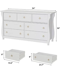 gaomon 7-Drawer Modern Wood Dresser with Golden Ring Pull Handles, Wide Storage Chest Organizer for Living Room, Entryway