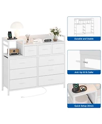 gaomon 9-Drawer Modern Dresser with Charging Station, Heavy-Duty Storage Chest, Power Cord, Bedroom, Living Room, Entryway