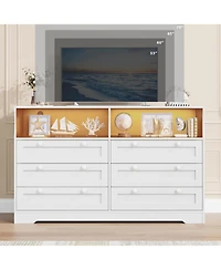 gaomon 6-Drawer Modern Dresser with Power Outlet & Led Light, Large Capacity Wood Storage Chest Tv Stand for Bedroom, Living Room