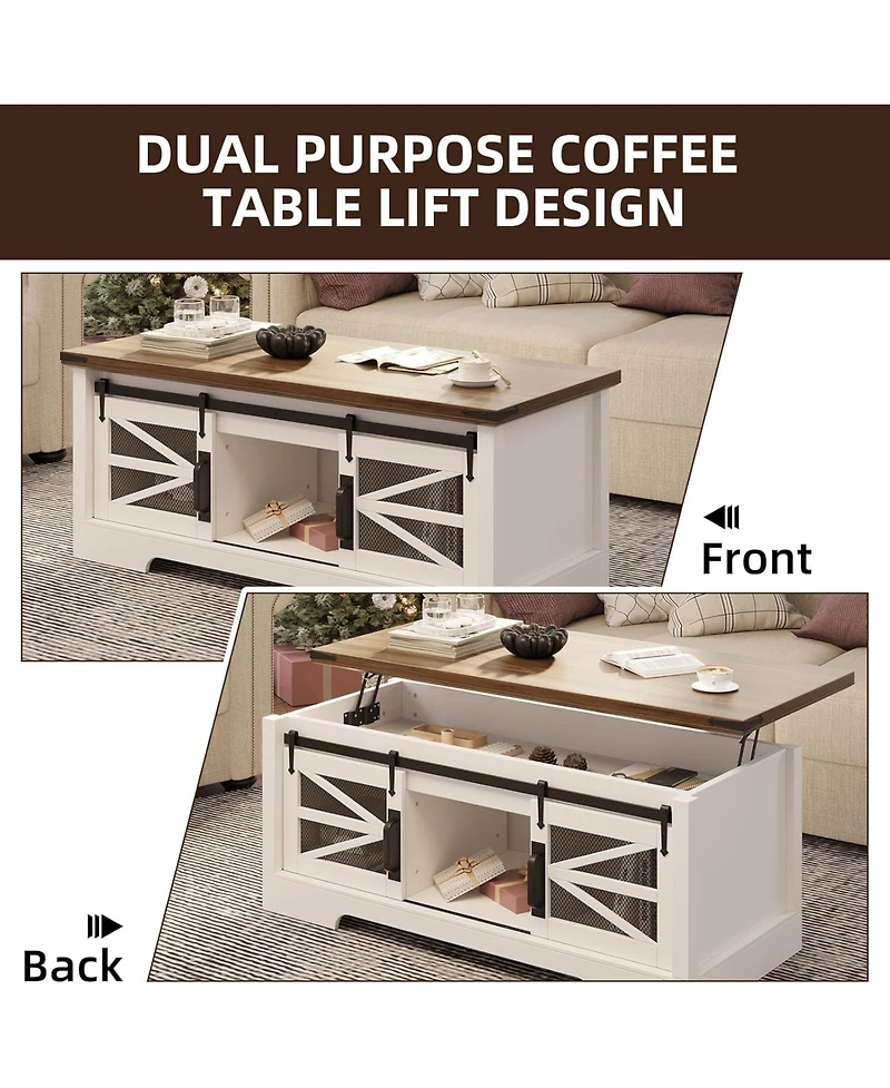 gaomon Lift-Top Coffee Table, 47.2" Rustic Wood, Multifunctional Convertible Center Table with Ample Storage, Living Room