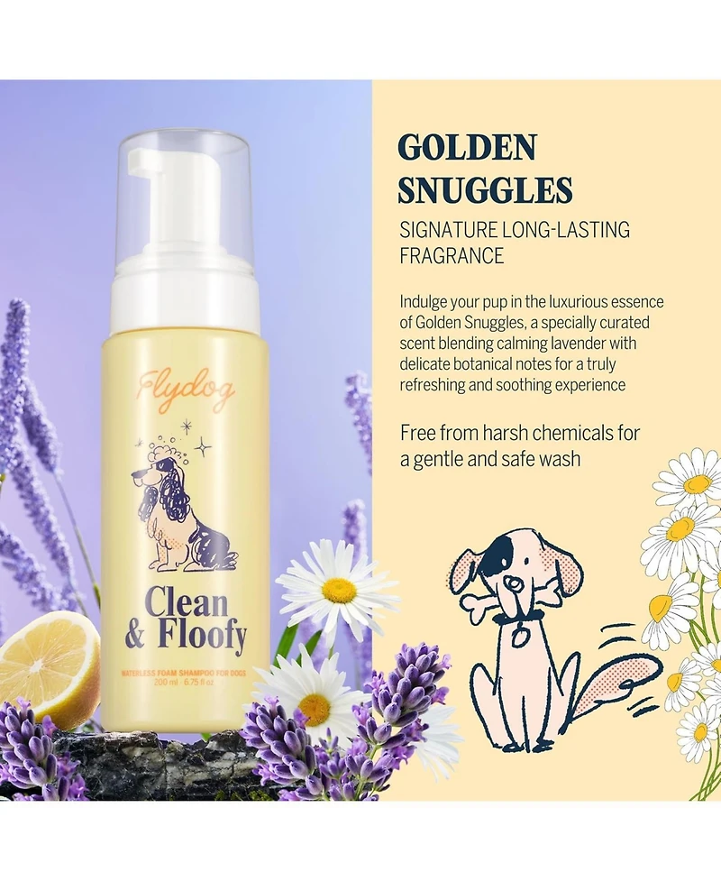 Flydog Clean & Floofy Waterless Dry Dog Shampoo with Glove, No Rinse Spray Foam for Dogs & Puppies, Anti-Itch, Odor Control