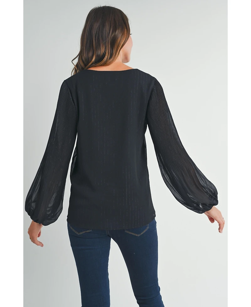 Hello Miz Maternity Flowy Sheer Long Sleeve V Neck Blouse