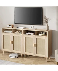 gaomon 2 Sets Rattan Sideboard Cabinet with 2 Doors & Shelf, Modern Boho Farmhouse Buffet Storage, Coffee Bar, Natural