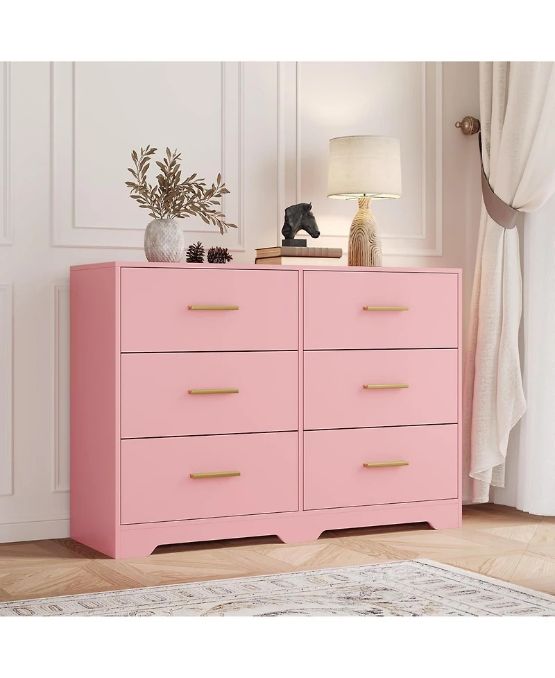 gaomon 6-Drawer Modern Wooden Dresser with Metal Handle, Bedroom Tv Stand, Large Storage Organizer, Living Room, Hallway