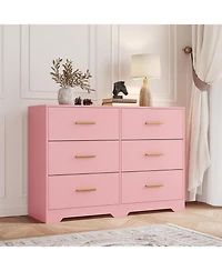 gaomon 6-Drawer Modern Wooden Dresser with Metal Handle, Bedroom Tv Stand, Large Storage Organizer, Living Room, Hallway