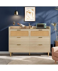 gaomon 6-Drawer Double Dresser, 47" Wide, Modern Wood Chest, Rattan Storage for Bedroom