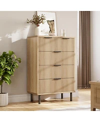 3-Drawer Modern Fluted Wide Wood Dresser, Chest Organizer with Metal Legs, Anti-Tipping for Bedroom, Living Room