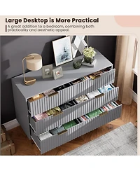 gaomon 6-Drawer Modern Fluted Dresser, 47.2 Inch Wide Chest, Deep Drawers, Tv Stand, Wooden Organizer for Bedroom, Living Room, Kids Room