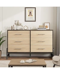 gaomon 6-Drawer Black Polished Engineered Wood Dresser, Modern Storage Chest for Bedroom, Living Room