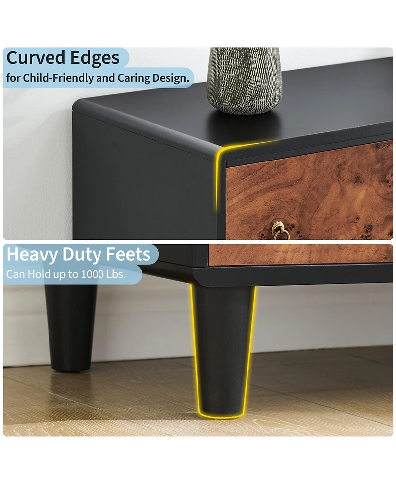 gaomon 6 Drawer Modern Dresser, Space-Saving Narrow Wood Chest with Curved Profile, Vintage Handles, Bedroom, Entryway