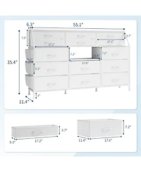 gaomon 14 Foldable Fabric Drawer Dresser with Wood Top, Tv Stand, Open Shelves, Metal Frame, Bedroom, Living Room, White