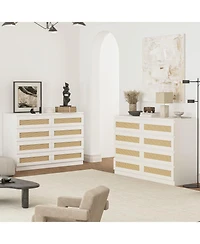 gaomon 8 Drawer Double Dresser for Bedroom, Rattan Chest of Drawers, Modern Storage Organizer