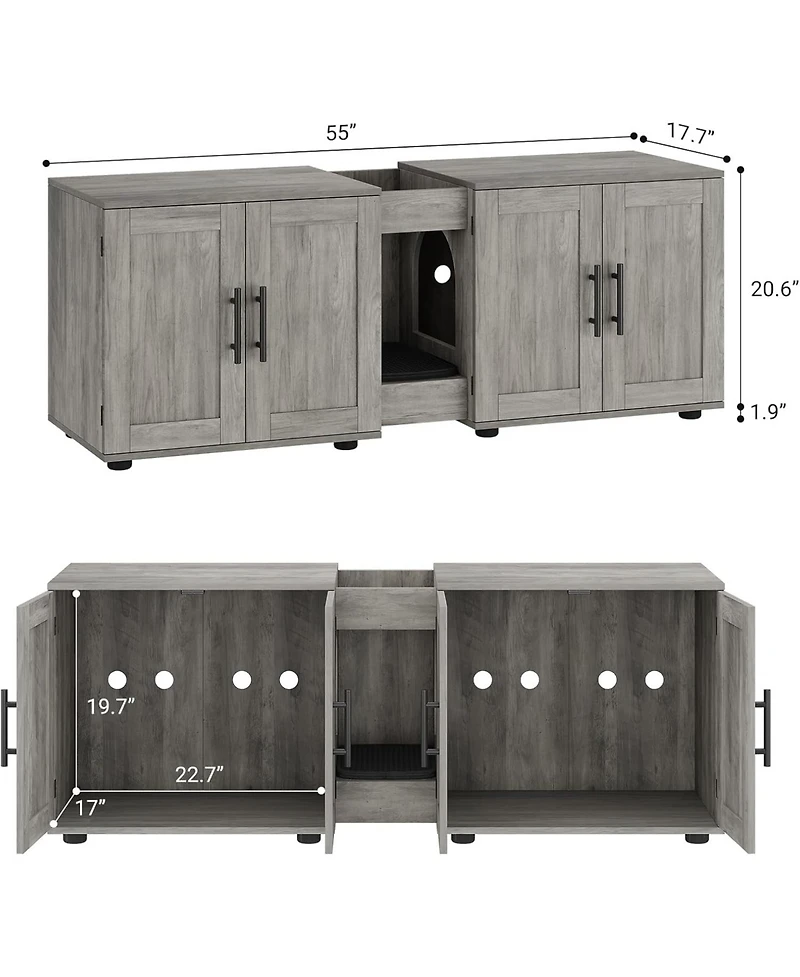 gaomon Double Room Cat Litter Cabinet, Stylish Storage Litter Box Enclosure for Two Cats, Cat Mat, Organizer, White