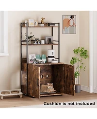 gaomon 48.5" Tall Cat Litter Box Enclosure, 3 Shelf Stylish Cat House Organizer, Brown, Space-Saving Design